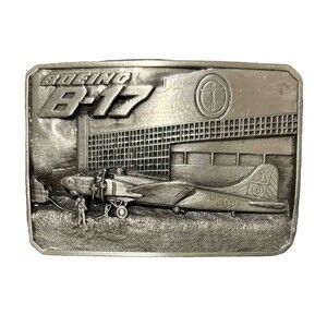 Boeing WWII B17 Bomber Airplane 3D Pewter Belt Buckle Vtg 1985 Limited Edition